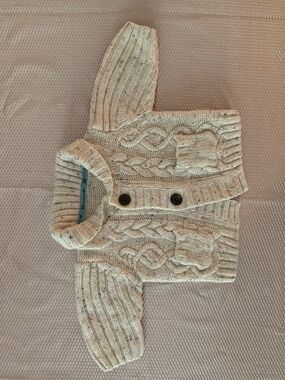M&S Baby Cable Knit Cardigan Sweater Oatmeal Nep Fleck 3-6M Cozy Button Front